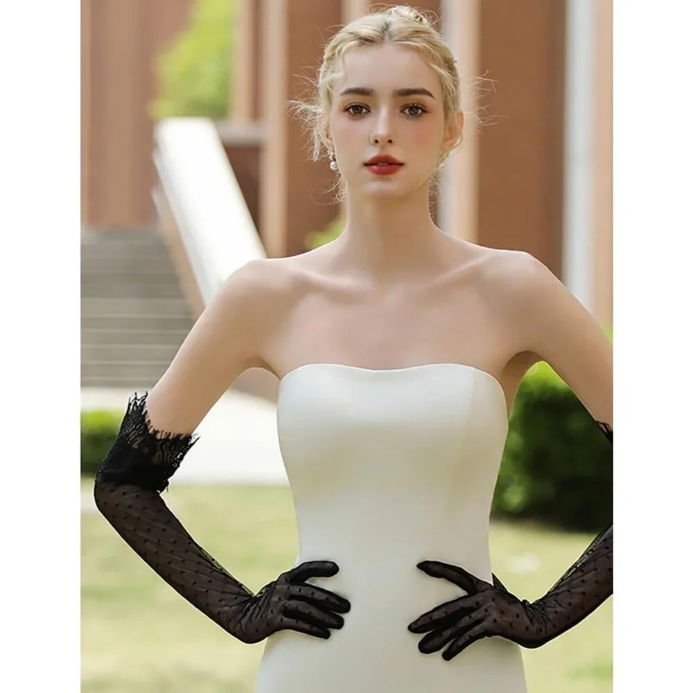 Women's Black Evening Long Lace Gothic Gloves Bridal Party Prom Costume